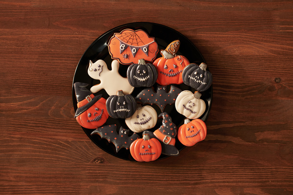 Top View of Plate with Various Halloween Cookies